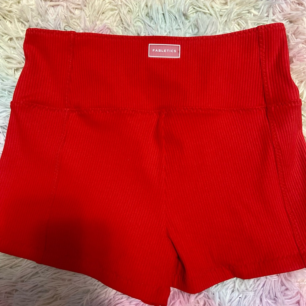 Fabletics Red High-Neck Zip Swim Top with Matching Red Swim Shorts - Picture 5 of 5